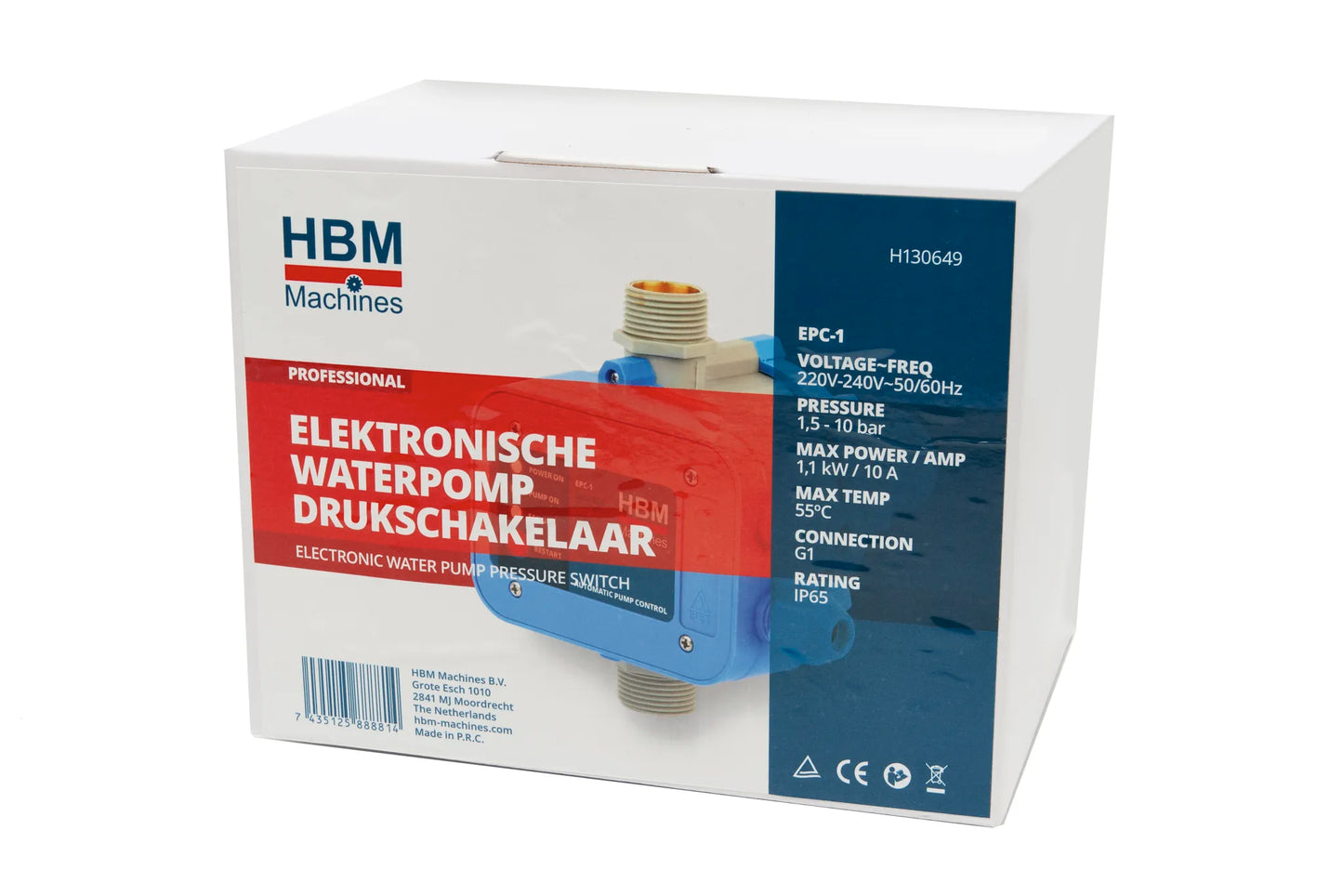 HBM EPC‑1 EPC-1 waterpomp drukschakelaar – 1" G‑aansluiting, 1.1 kW