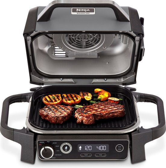 Ninja Woodfire 7-in-1 Elektrische BBQ Grill & Smoker - Perfect voor Tafel en Balkon