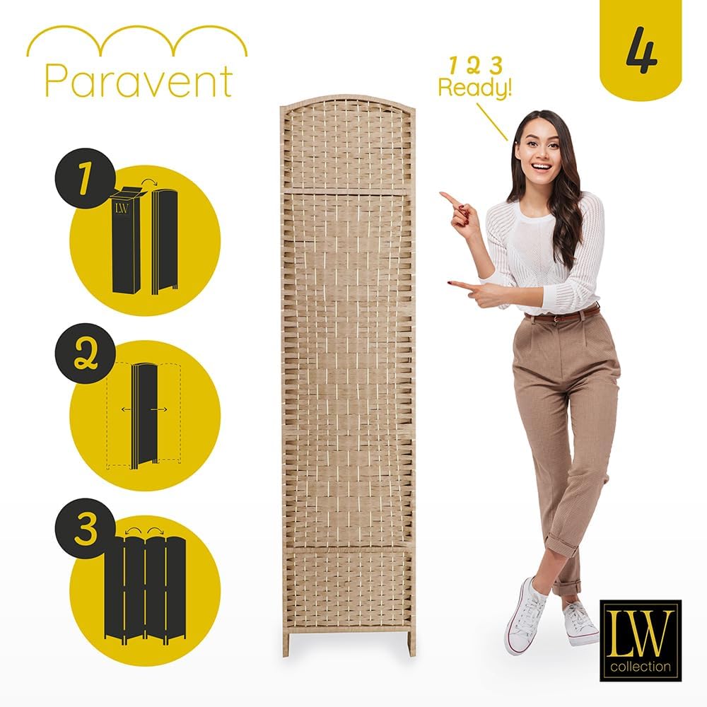 LW Collection Room Divider 4 Panelen – Brown Rattan 170×160 cm | Paravent
