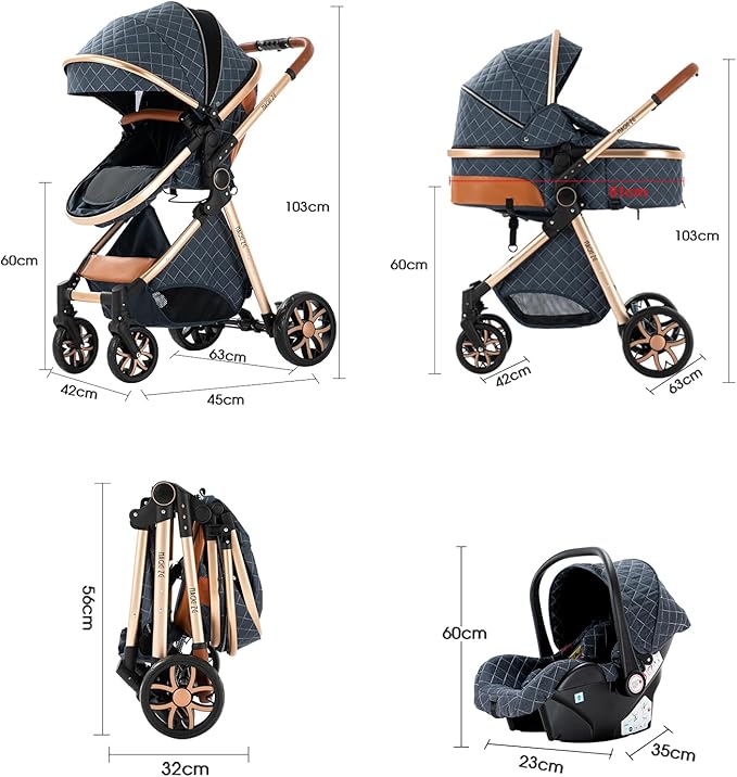Baby Stroller HVG9 – Wandelwagen Deepgrijs | Compact & Verstelbaar
