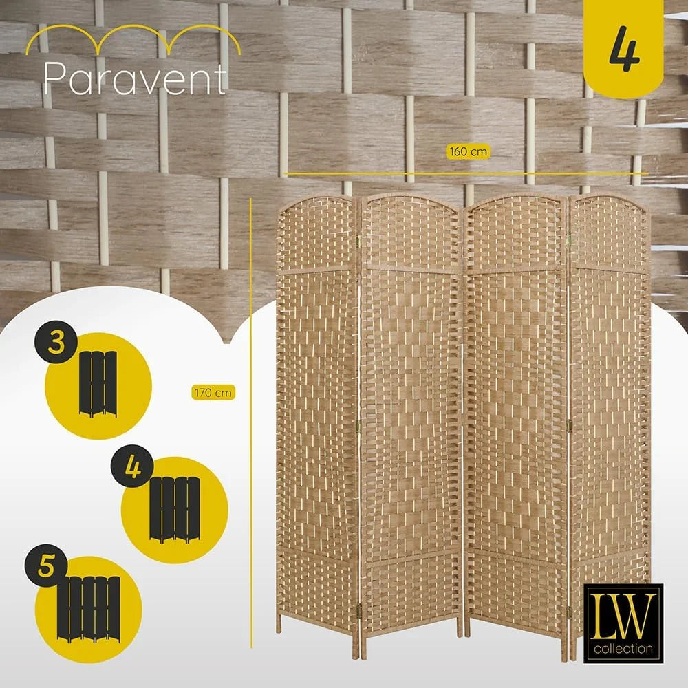 LW Collection Room divider Brown Rattan - Room screens 4 panels - Divider 170x160 cm - Paravent ready-made