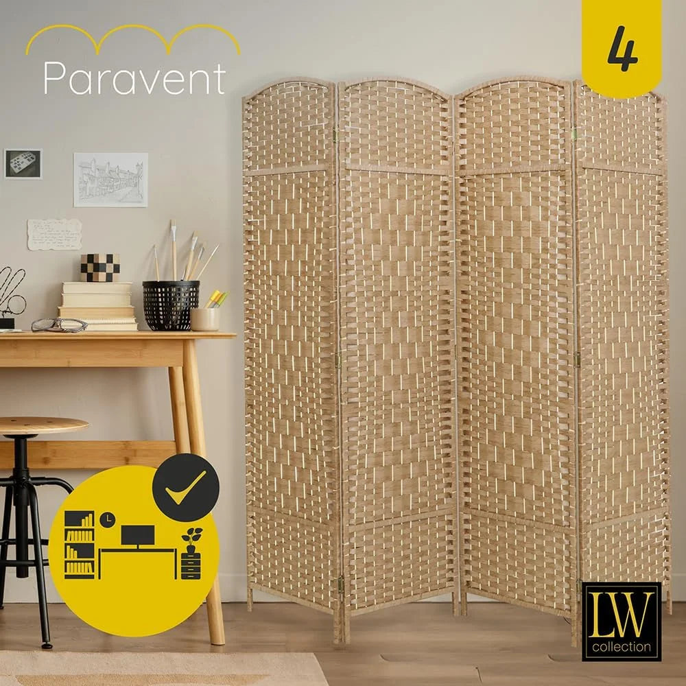 LW Collection Room divider Brown Rattan - Room screens 4 panels - Divider 170x160 cm - Paravent ready-made