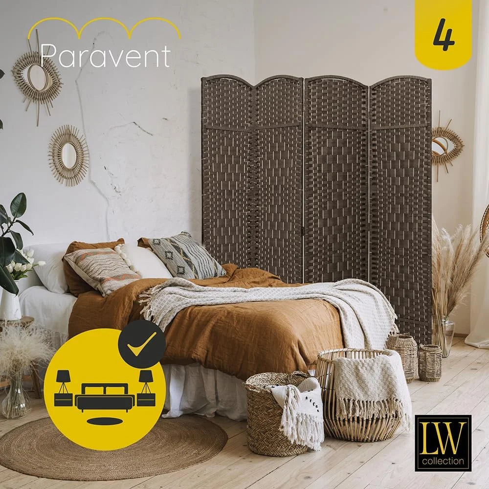 LW Collection Room divider Brown Rattan - Room screens 4 panels - Divider 170x160 cm
