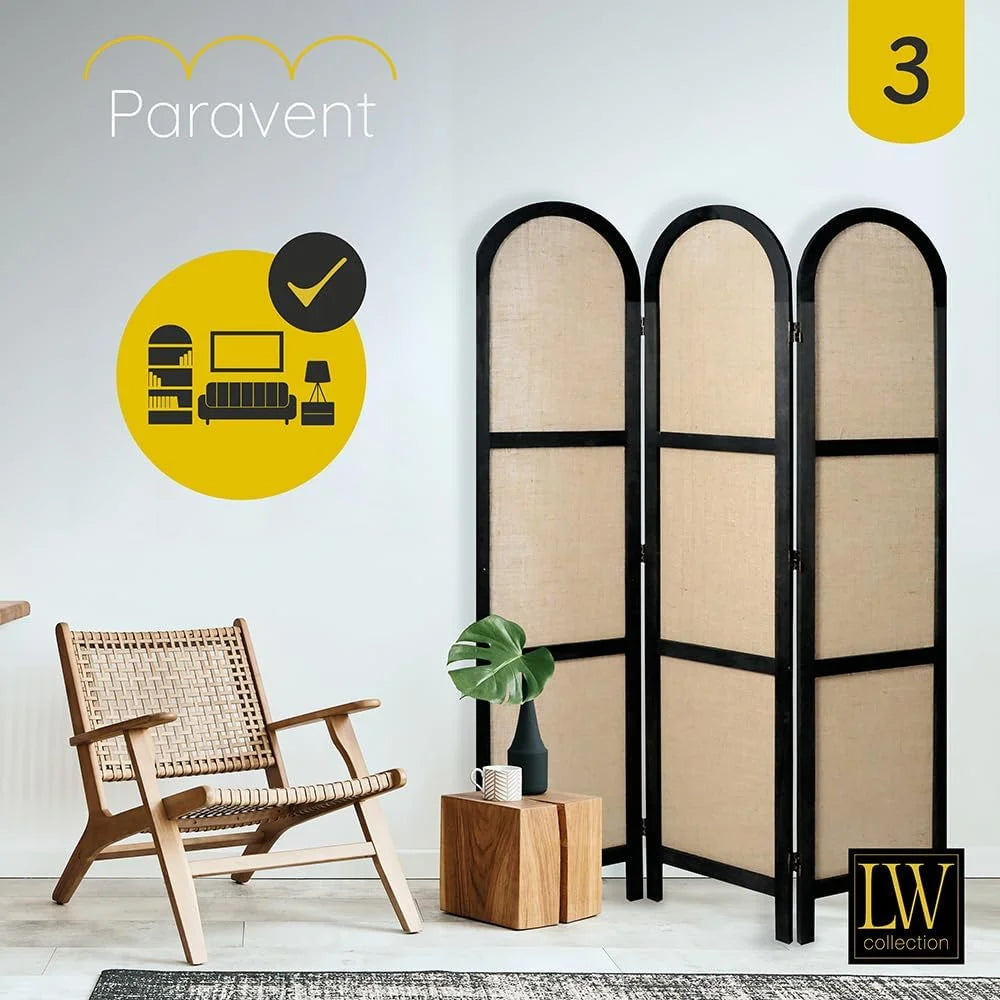 LW Collection Windscherm van hout, zwart, 3 panelen, scheidingswand, 170 x 120 cm