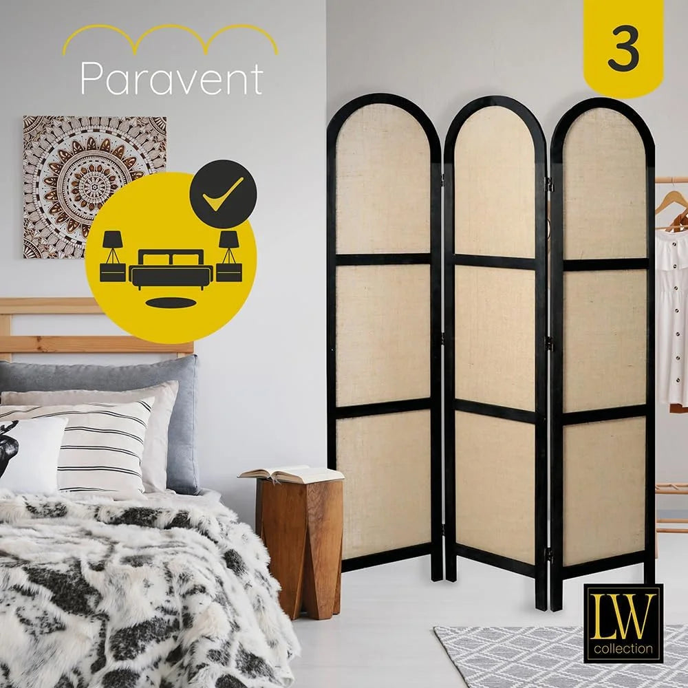 LW Collection Windscherm van hout, zwart, 3 panelen, scheidingswand, 170 x 120 cm