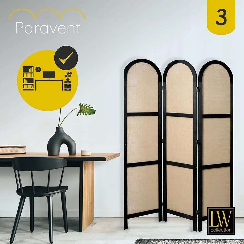 LW Collection Windscherm van hout, zwart, 3 panelen, scheidingswand, 170 x 120 cm