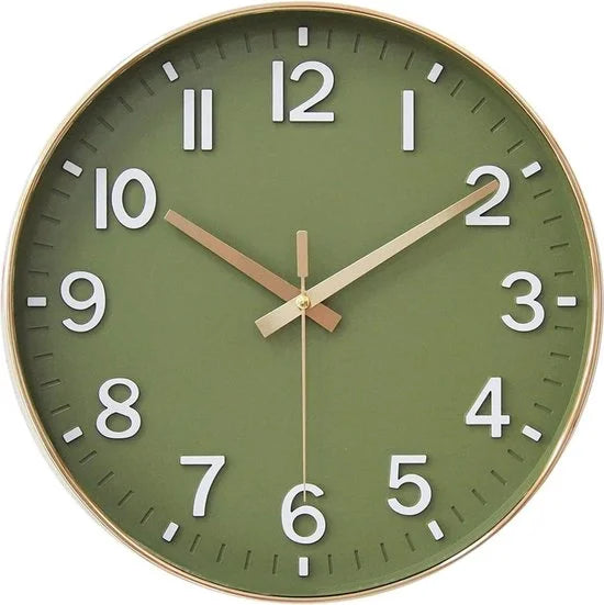 Tyme Wandklok 30cm Klok modern – Analoog – Stil Uurwerk – Muurklok – Quartz – Groen Goud