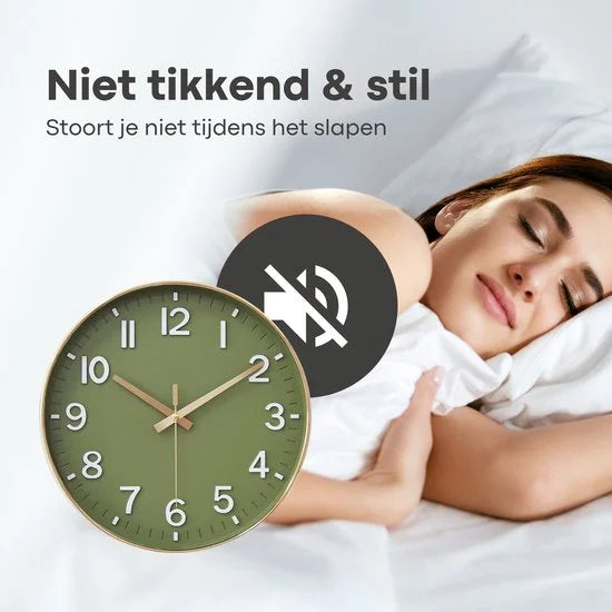 Tyme Wandklok 30cm Klok modern – Analoog – Stil Uurwerk – Muurklok – Quartz – Groen Goud