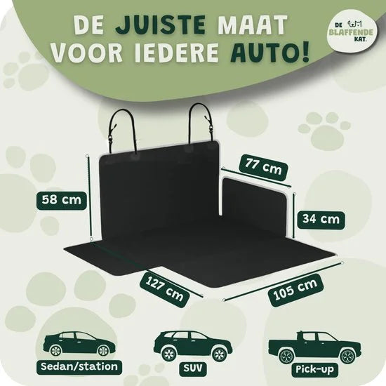 Hondendeken Auto Kofferbak - Kofferbak Beschermhoes Hond - Universeel - Zwart-Wit Product breedte 105 cm Product gewicht 0.8 kg Product hoogte 175 cm Product lengte 185 cm