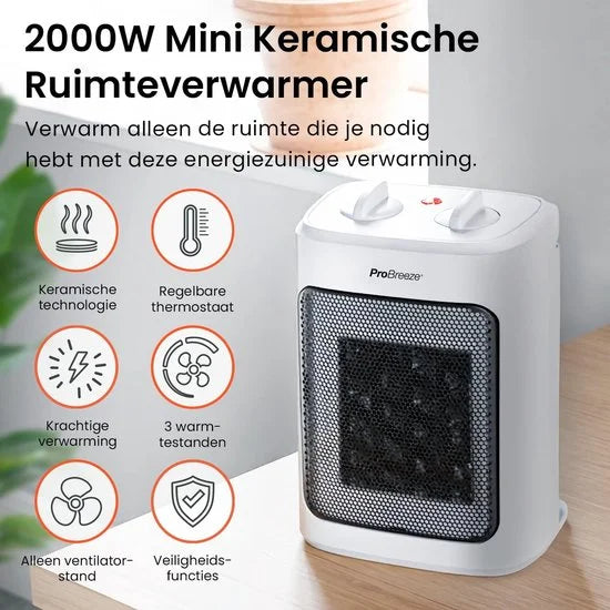 ProBreeze mini keramische kachel ph-h12-eu 2000w 23,1x16,5x12,3