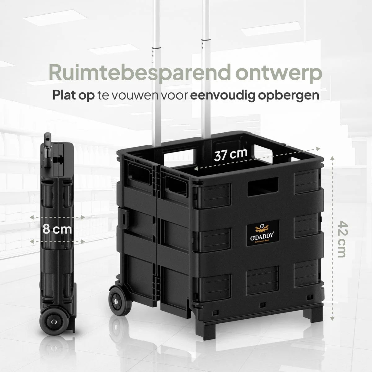O'DADDY Boodschappentrolley met Wielen - XL 50L met 2 Wielen - Inklapbare Boodschappenkra