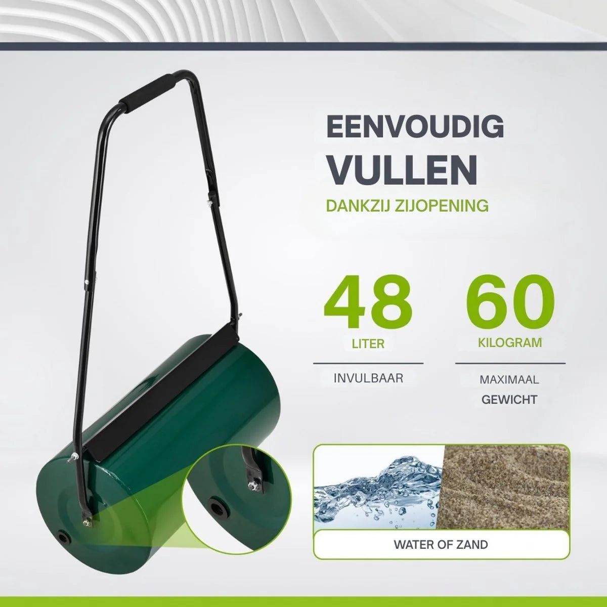 Tuinwals Groen Metaal 60cm 48liter