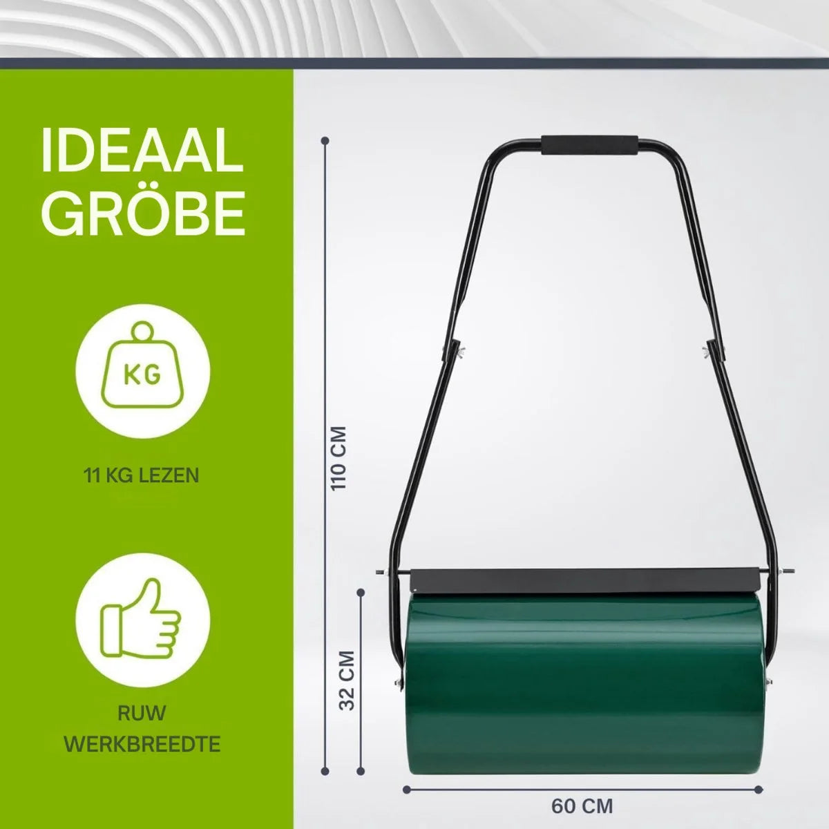 Tuinwals Groen Metaal 60cm 48liter