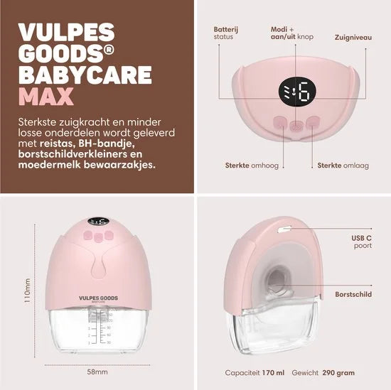 Vulpes Goods BabyCare Dubbele elektrische handsfree Kolf - 2 Stuks - Max