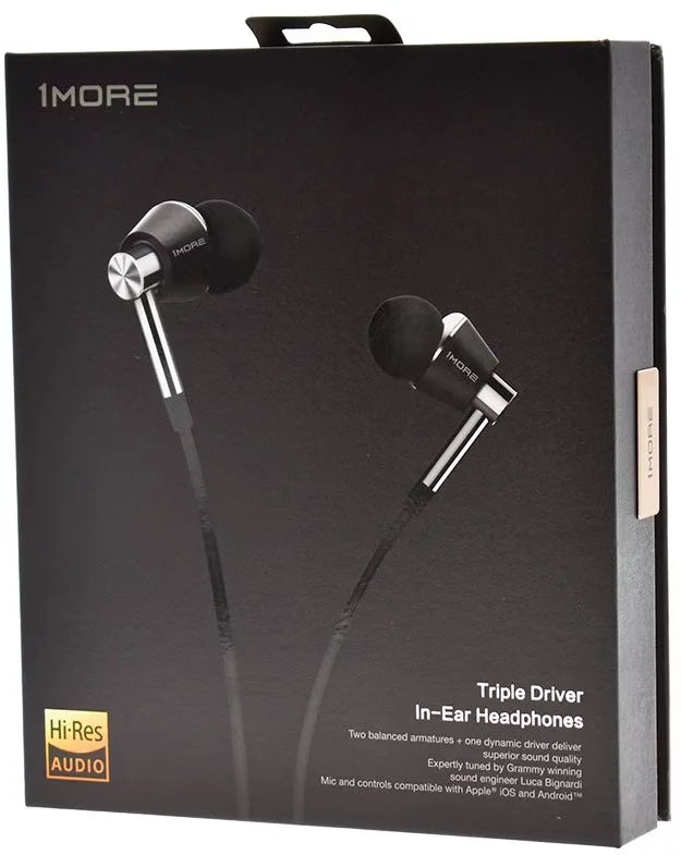 1MORE Triple Driver In-Ear Headphones (Zilver, Zwart)