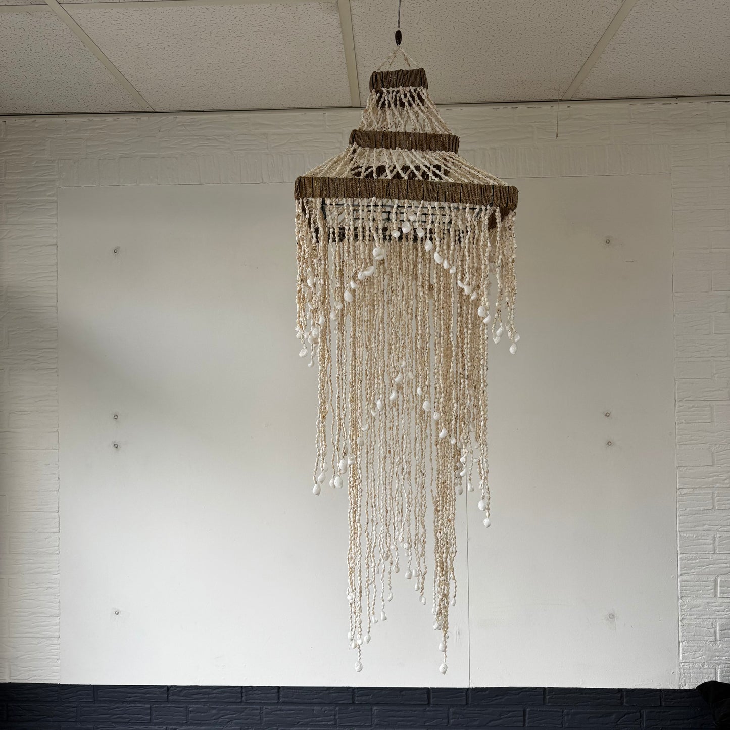Schelpenkroonluchter 140x40x40 cm – Natuurlijke Eyecatcher met Boho-Chic Uitstraling