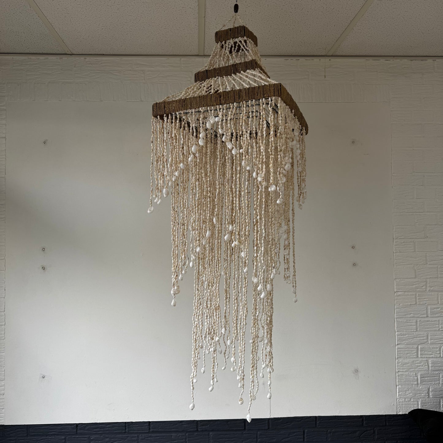 Schelpenkroonluchter 140x40x40 cm – Natuurlijke Eyecatcher met Boho-Chic Uitstraling