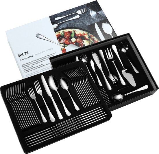 Zilverkleurige Bestekset – 72-delig | Voor 12 Personen | Complete Luxe Set