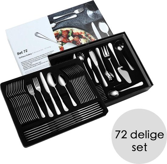 Zilverkleurige Bestekset – 72-delig | Voor 12 Personen | Complete Luxe Set