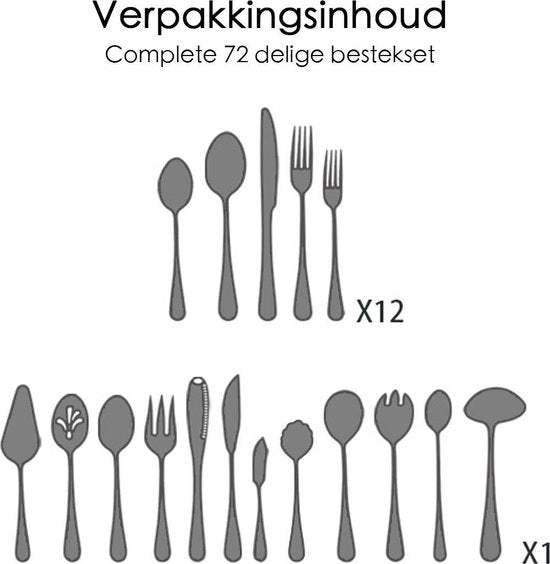 Zilverkleurige Bestekset – 72-delig | Voor 12 Personen | Complete Luxe Set