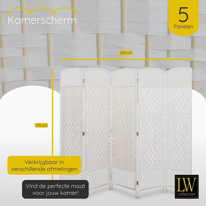 LW Collection Room Divider 5 Panelen – White Rattan 170×200 cm | Paravent