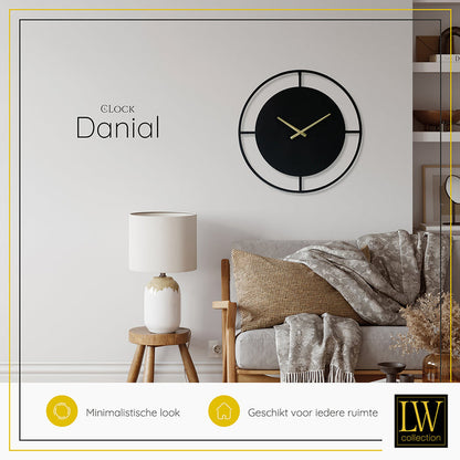 LW Collection Wandklok Danial – Zwarte Industriële Klok van 60 cm | Stijlvolle Eyecatcher voor Elk Interieur