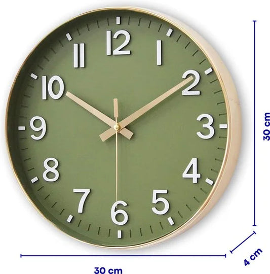 Tyme Wandklok 30cm Klok modern – Analoog – Stil Uurwerk – Muurklok – Quartz – Groen Goud