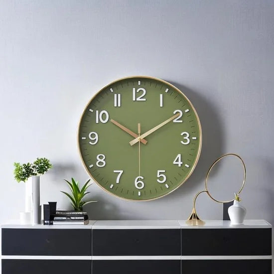 Tyme Wandklok 30cm Klok modern – Analoog – Stil Uurwerk – Muurklok – Quartz – Groen Goud