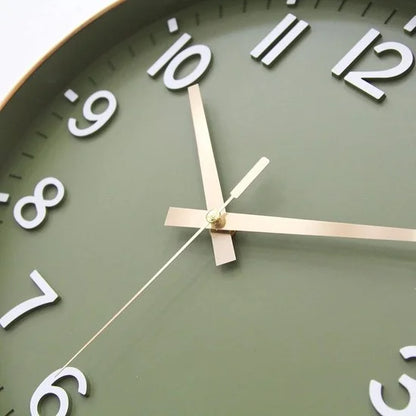 Tyme Wandklok 30cm Klok modern – Analoog – Stil Uurwerk – Muurklok – Quartz – Groen Goud