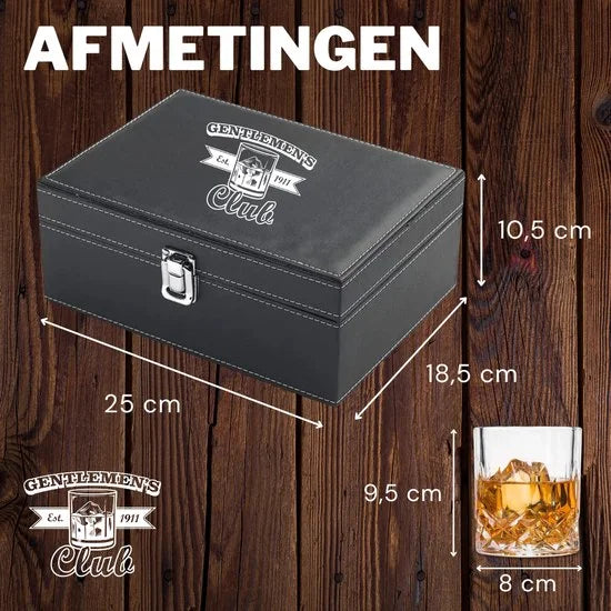 Whiskey glazen - Whiskey set – 2 glazen - 8 Whiskey Stones - Whiskey Gift Set - Cadeau voor Man - Cadeau voor Vrouw - Herbruikbare IJsblokjes