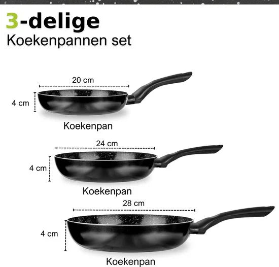 CeraFusion Keramische Pannenset 3-delig - Koekenpan 20, 24 & 28 cm - Koekenpannen -Koekenpannenset - Inductie Pannen - Pan - PFAS Vrij
