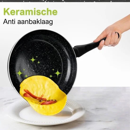 CeraFusion Keramische Pannenset 3-delig - Koekenpan 20, 24 & 28 cm - Koekenpannen -Koekenpannenset - Inductie Pannen - Pan - PFAS Vrij