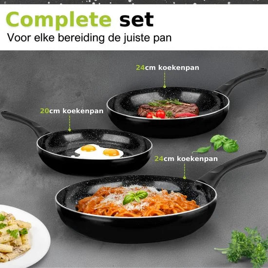 CeraFusion Keramische Pannenset 3-delig - Koekenpan 20, 24 & 28 cm - Koekenpannen -Koekenpannenset - Inductie Pannen - Pan - PFAS Vrij