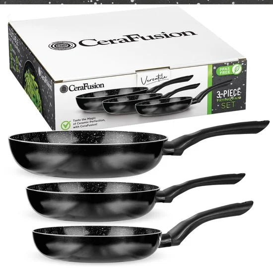 CeraFusion Keramische Pannenset 3-delig - Koekenpan 20, 24 & 28 cm - Koekenpannen -Koekenpannenset - Inductie Pannen - Pan - PFAS Vrij