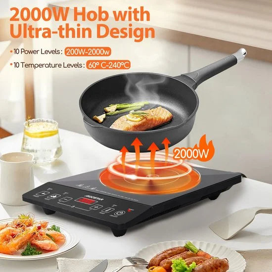 Aigostar Flame 30AV9 - Elektrische Kookplaat - Inductie Kookplaat vrijstaand - 2000 Watt - Touch control