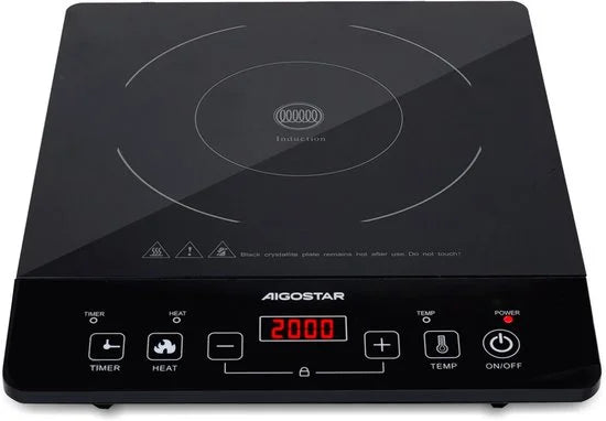 Aigostar Flame 30AV9 - Elektrische Kookplaat - Inductie Kookplaat vrijstaand - 2000 Watt - Touch control