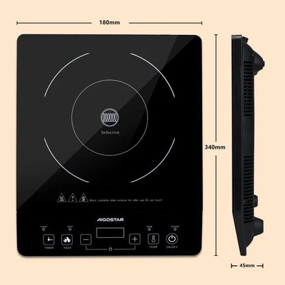 Aigostar Flame 30AV9 - Elektrische Kookplaat - Inductie Kookplaat vrijstaand - 2000 Watt - Touch control