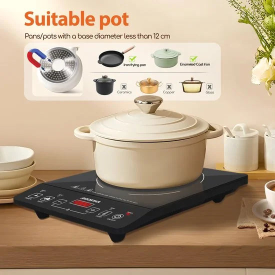 Aigostar Flame 30AV9 - Elektrische Kookplaat - Inductie Kookplaat vrijstaand - 2000 Watt - Touch control