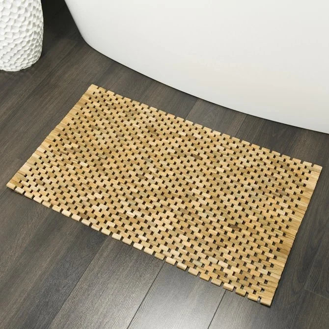 Badmat Sealskin Woodblock Teak Kleur Bruin Materiaal 100% Teakhout Maat 52 x 90 cm