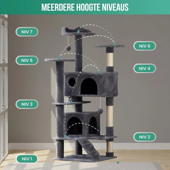 Avalo Krabpaal Voor Katten Met 7 Niveaus - 137x50x50 CM - Donkergrijs - Krabpaal Voor Grote Katten