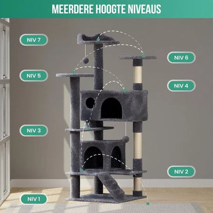 Avalo Krabpaal Voor Katten Met 7 Niveaus - 137x50x50 CM - Donkergrijs - Krabpaal Voor Grote Katten