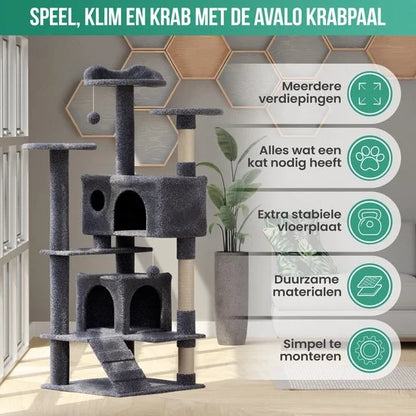 Avalo Krabpaal Voor Katten Met 7 Niveaus - 137x50x50 CM - Donkergrijs - Krabpaal Voor Grote Katten
