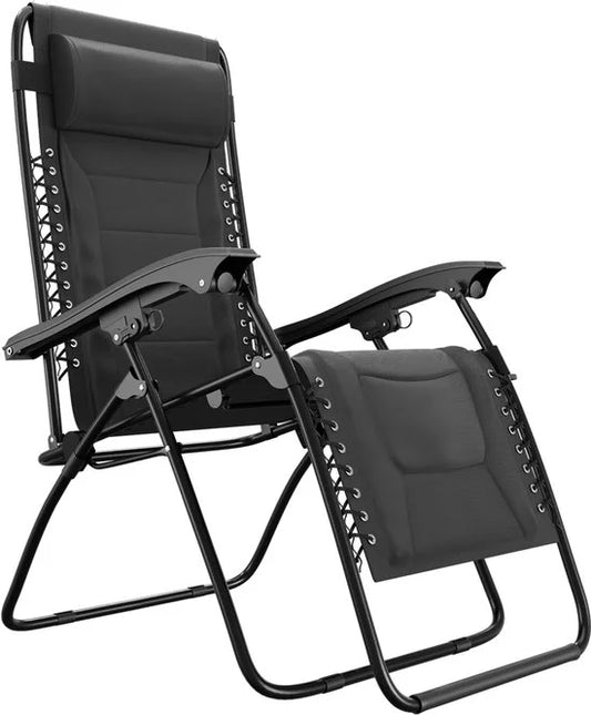 Ligstoel Comfort - Opvouwbaar - 30°-90° Verstelbaar - Beker en Telefoonhouder - Tuinstoel - Zwart