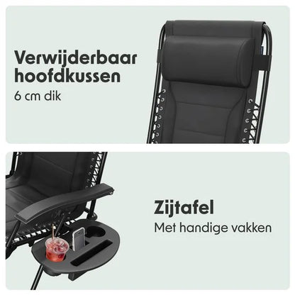 Ligstoel Comfort - Opvouwbaar - 30°-90° Verstelbaar - Beker en Telefoonhouder - Tuinstoel - Zwart