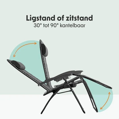 Ligstoel Comfort - Opvouwbaar - 30°-90° Verstelbaar - Beker en Telefoonhouder - Tuinstoel - Zwart