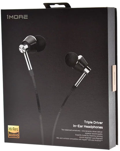1MORE Triple Driver In-Ear Headphones (Zilver, Zwart)