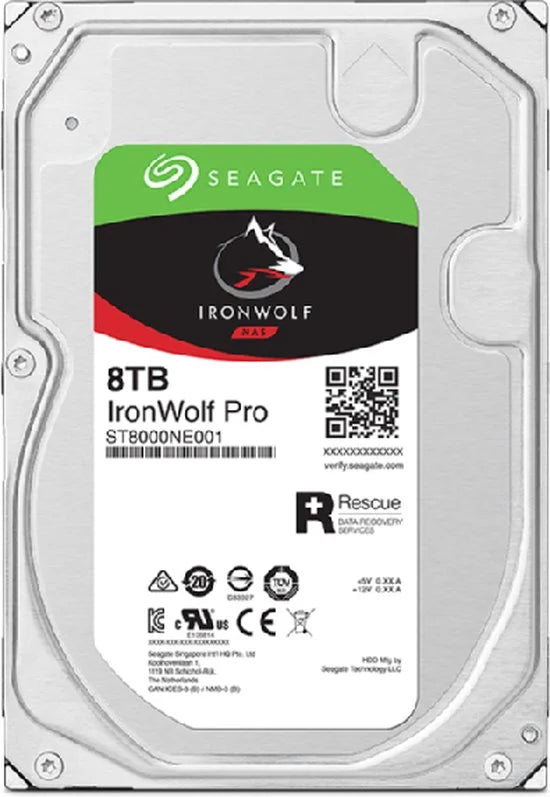 Seagate IronWolf Pro, 8TB, Enterprise NAS Internal Hard Drive HDD – CMR, 3.5", SATA, 6Gb/s, 7200RPM, 256MB Cache, for RAID Network-Attached Storage, Rescue Services (ST8000NT001)