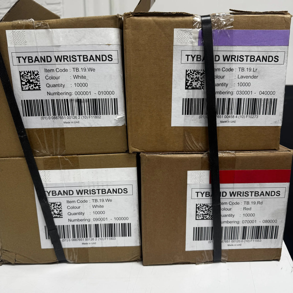 Tyband polsband 19mm x255mm wit genummerd 1-10000