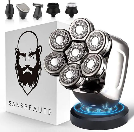 6-in-1 Scheerapparaat Mannen – Trimmer - Tondeuse - Sansbeauté® Skull Sharp PRO - Electric Face & Head Shaver - Hoofd Kaal Scheren – Nat & Droog - Draadloos Opladen - Elektrisch