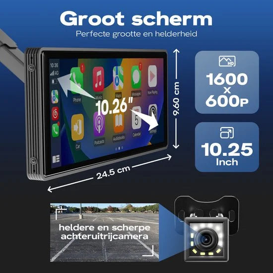 GS Goods Carplay - Carplay Scherm - Apple Carplay - Antroid Carplay - Touchscreen - Inclusief Achteruitrijcamera - 10 Inch - Zwart